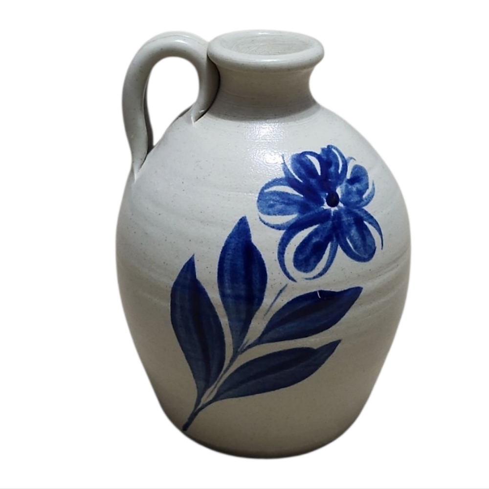 Williamsburg WPF Pottery 2002 Jug Shaped Vase Blue Floral, Vintage